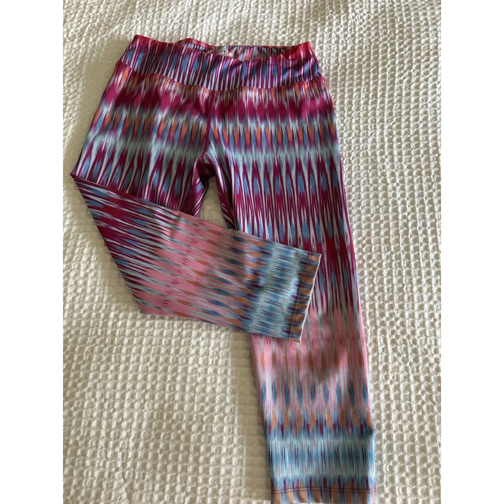 Xersion Womens Sz S Leggings Cropped With Laced Bottom Leg. Very colorful.